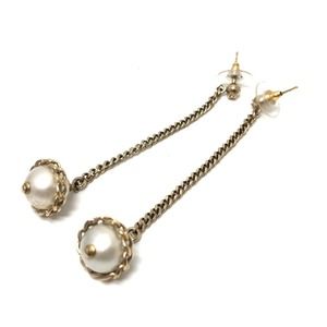 CHANEL 16B Faux Pearl Chain Earrings Metal Women's Gold